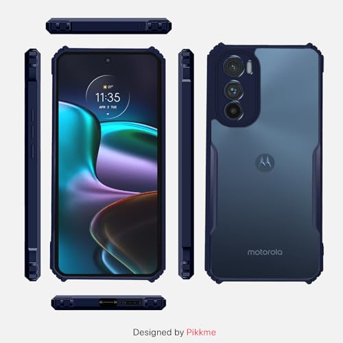 Image of Outlouders Back Cover for Motorola Moto Edge 30 | Ultra Hybrid Transparent | Full Camera Protection | Raised Edge | Crystal Clear Bumper Case (Blue)