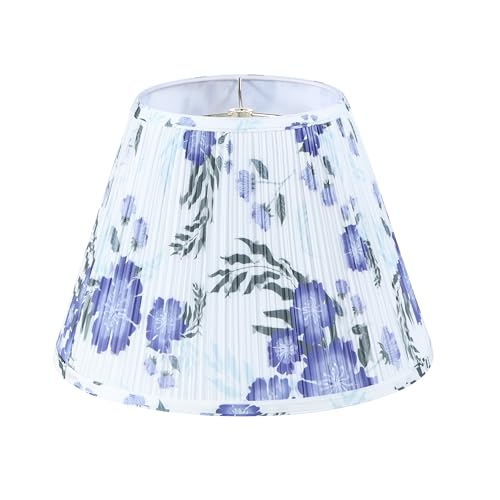 Image of Aspen Creative 33178, Hardback Empire Transitional Spider Lamp Shade, Mushroom Pleated White with Blue Floral Print Designed Fabric, 8 inch Top x 15 inch Bottom x 11 inch Slant Height