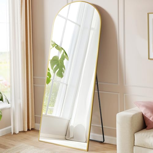 SONGMICS Miroir Intégral, 160 x 50 cm, Miroir Arqué sur Pied, à Poser au Sol, Cadre en Alliage d’Aluminium, Verre Trempé, pour Chambre, Salon, Dressing, Doré Clair LFM031A01