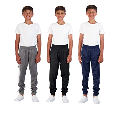 Hind Boys 3-Pack Fleece And Tricot Jogger Sweatpants With Pockets For Athletic & Casual Wear (Navy-Black-Heather Grey White, 10-12) #TOP3