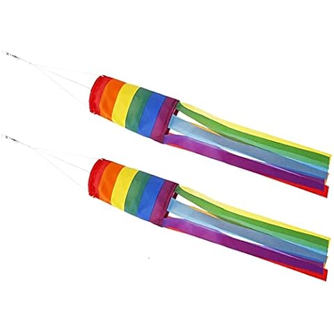 Evealyn Rainbow Colorful Windsock Flag Set 2 Pcs,Hanging Decoration Multicolor 6 Colors Pride Sculptures for Outdoor Yard (35in), Red (CL-0012) Cover