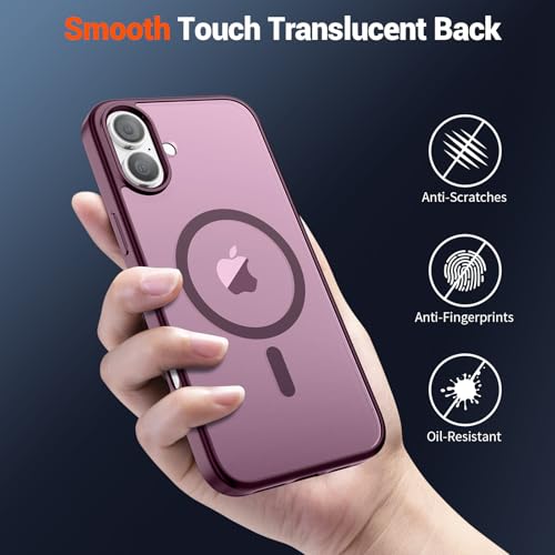 Image of SUPFINE Magnetic for iPhone 16 Plus Case(Compatible with MagSafe)(10 FT Military Grade Drop Protection) Slim Translucent Matte Shockproof with Anti-Fingerprint Phone Case,Wine Red