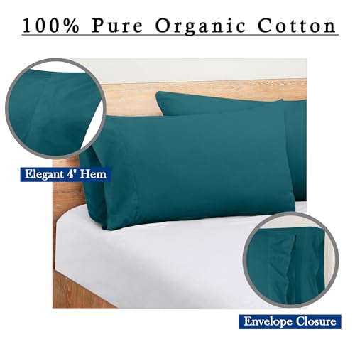 Image of ROYALE LINENS 300 Thread Count 100% Long Staple Combed Cotton Pillowcases Set of 2 - Ultra Soft - Standard Bed Pillow Cover - 20 inchx26 inch - Breathable, Cool & Crisp Percale Teal Pillow Cases (Std, Teal)
