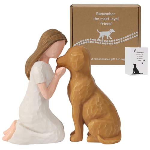 SUTIMAS Pet Memorial Figurine for Dog Lovers Hand-Painted Brown Dog Statue Girl and Pet Keepsake Friendship Remembrance Gift Sympathy Memorial for Loss of Beloved PetBrown