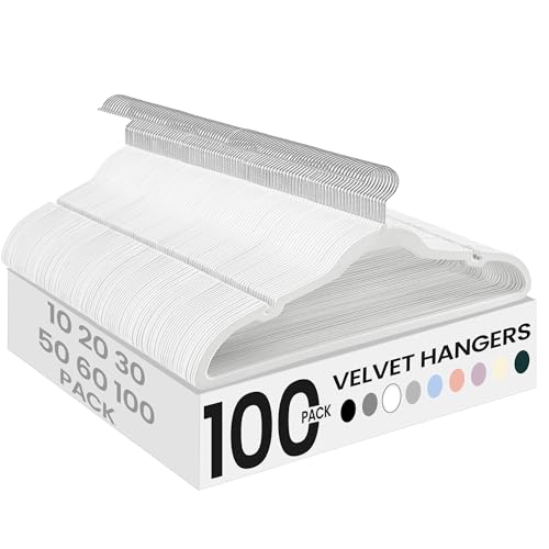 SONGMICS Velvet Hangers 60 Pack, Non-Slip Clothes Hangers with Shoulder Notches, Pants Bar, 360° Swivel Hook, Space-Saving, for Closet, Cloud White UCRF030W01 Cloud White 60 Pack