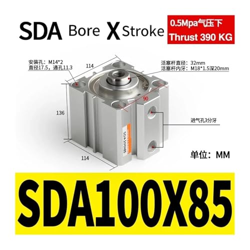 Vérin pneumatique compact double effet SDA100x85-S avec aimant intégré - 3
