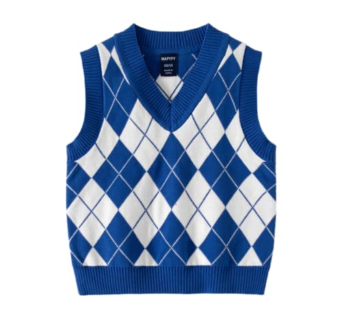 Toddler Baby Boys Girls V-Neck Plaid Sweater Vest Soft Uniform Cotton Sleeveless Pullover Knitted Waistcoat