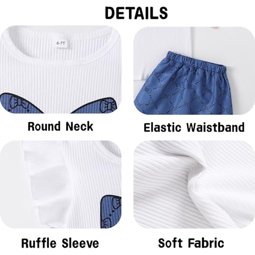 Image of Azmxynol Toddler Girls Clothes Cap Sleeve T-Shirt + Bowknot Print 2pcs Summer Shorts Outfit Set For Girls, Size 4-8 Years