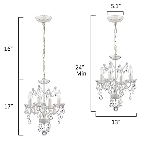 Lalula Mini Crystal Chandelier Acrylic 4-Light Modern Chandelier Light Fixture Distressed White Metal Chandelier For Dinning Room Bedroom #TOP2