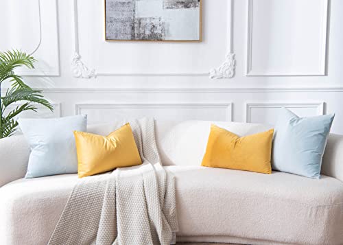 Image of JUSPURBET Velvet Decorative Throw Pillow Covers 14x14 Set of 2,Powder Blue | Modern Soft Cushion Covers with Hidden Zipper for Couch Sofa Bed Living Room Bedroom Home Decor