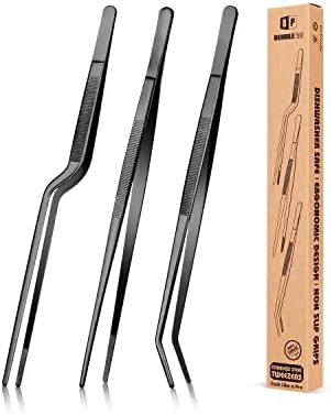 Kitchen Fine Tweezer Tongs, 12'' and 10'' Stainless Steel Food Tweezers Set, Professional Kitchen Long Tweezer for Cooking, Repairing, Sea Food and BBQ