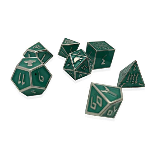 Norse Foundry Juego de 7 Medusas Gaze Norse Series Full Metal Polyedral Dados RPG Matemáticas Juegos DND Pathfinder ...