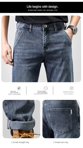 Jeans Pants Trousers Denim Washed Slim Fit Small Straight Leg for Spring and Summer Blue Stretch Comfort3