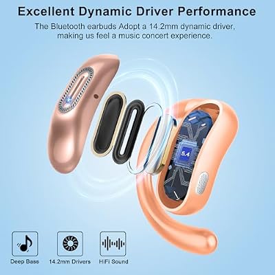 Open Ear Headphones, Bluetooth 5.4 Earbuds, 50H, Air Conduction Ear buds, HD Stereo Bass Over Ear Earphones with Earhooks, Ultra-Comfort Secure Fit, IPX7 Waterproof Headset for Working Sports, Orange
