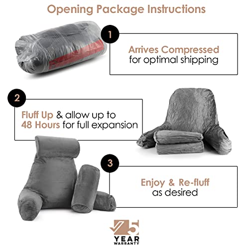 Nestl Reading Pillow with Portable Laptop Lap Desk - Shredded Memory Foam Back Support Pillow for Sitting Up in Bed and Couch Rest Pillows with Arms, Bed Tray Table with Foldable Legs, Grey - Image 4