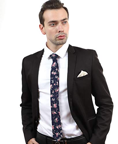 Image of JESLANG Men's Cotton Printed Floral Tie 2.56 inch Skinny Narrow Necktie Various Designs