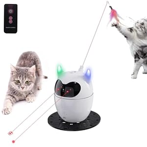 Automatic Cat Toy, 2in1 Rechargeable Interactive Cat Toy – Rotating Feather & Dual Laser, Remote Control, Cat Laser Toy for Indoor Cats Kittens