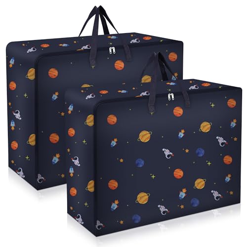Fentar 2 Pezzi 105L Borsa Portaoggetti Grande, 70 x 50cm Borse Trasloco con Cerniera, Borse per Abbigliamento Extra Large Impermeabili, Per Trasloco, Biancheria da Letto (Tema Spaziale)