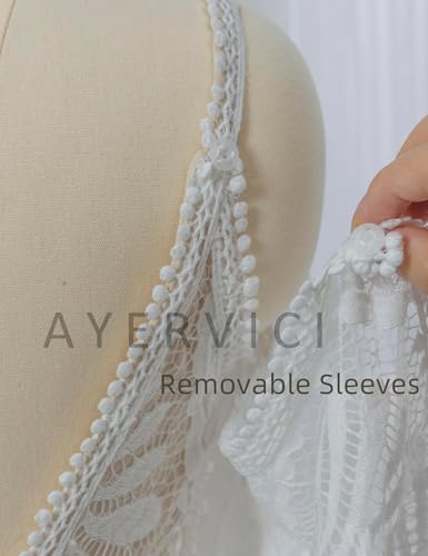 Image of Boho Lace Wedding Dress for Brides Off The Sleeves V Neck Backless Sheath Long Casual Bridal Gowns(Ivory,US12)