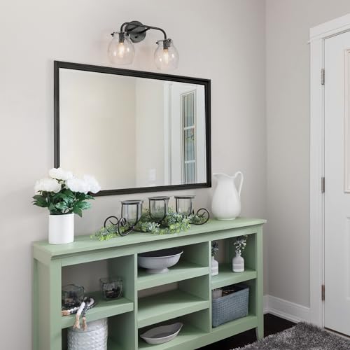 Image of KSANA Black Bathroom Light Fixtures, 2 Light Matte Black Vanity Lights for Bathroom with Seeded Glass Globe, 14 inch Modern Farmhouse Bathroom Lights Over Mirror