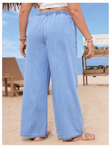 Verdusa Women's Plus Size Lightweight Wide Leg Jeans High Waisted Denim Pants with Pockets2