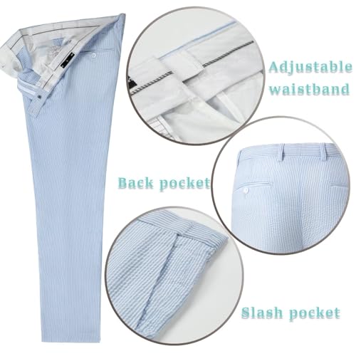 Men Seersucker Suits 2 Piece Striped Blazer Pants Mens Lightweight Summer Beach Party Outfit Wedding Tuxedo4