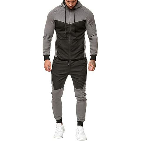 WAIDFU Mens Tracksuit Set Full Zip Hoodie Top Jogging Bottoms Pants Casual Contrast Gym Sweatsuit Cover