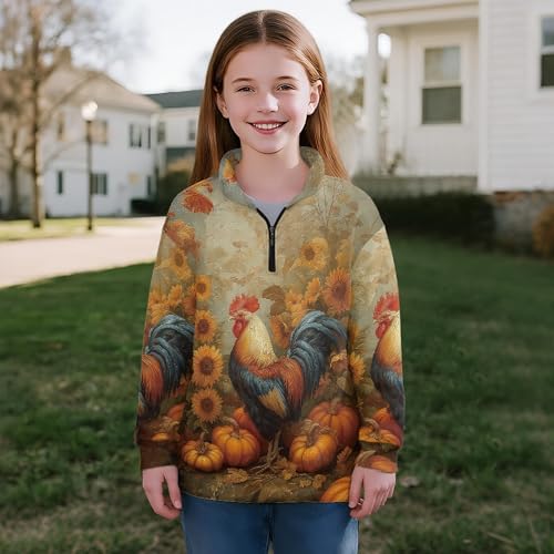 Image of AmzPrint Girls Graphic Quarter Zip Coat Long Sleeve Lightweight Oversized Athletic Running Hoodies For Kids Teen Girls
