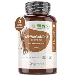 Ashwagandha Bio Gélules Extra Fort 600mg + Poivre Noir Bio 5mg – 180 Gélules Vegan (6 Mois) – Ginseng Indien ou Withania Somnifera avec Piperine – Certifiée Par Agriculture Biologique