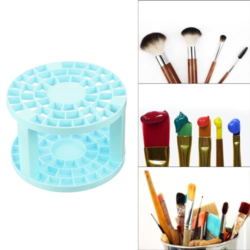 Image of PATIKIL 2pcs Paint Brush Holder, Paint Brush Storage Organizer 49 Holes Plastic Paint Storage Desk Stand Round for Artist Desk Makeup Pencil, Blue