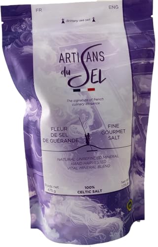 Fleur de Sel de Guérande IGP | Cristaux Blancs – Sel Marin Français Non Raffiné pour Assaisnnement | 475 g | Artisans du Sel