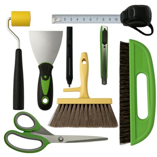 Tsekouri Wallpaper Paste Kit - Set Includes 8 Piece Wallpaper Kit Containing Wallpaper Paste Brush and Smoother Wallpaper Seam Roller Wall Paper Scraper Tool & Measuring Tape