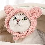 JOICEE Cute Cat Costume Warm Bear Hat Adjustable Soft Small Pet Headwear for Puppy Dog (Pink) - Image 2