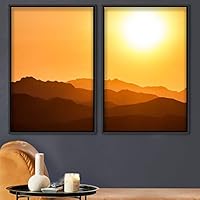 2 Piece Framed Canvas Wall Art Sunset in The Mountains Canvas Prints Home Artwork Decoration for Living Room,Bedroom - 16