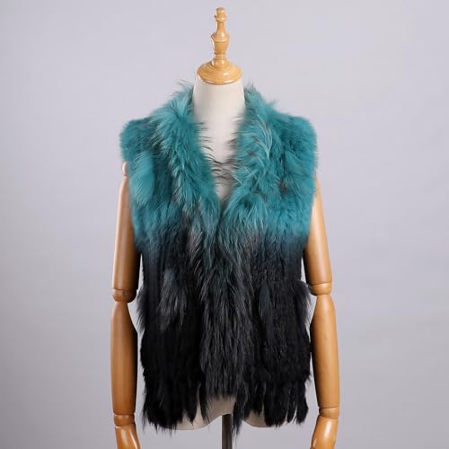 Women's Real Rabbit Fur Knitted Vest Raccoon Fur Collar Trim For Autumn Winter2