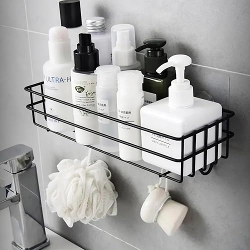 Image of Arena Steel Self-Adhesive Multipurpose Bathroom Shelf with Hooks /Towel Holder /Rack /Bathroom Accessories-Wall Mount - Pack of 4 (White)