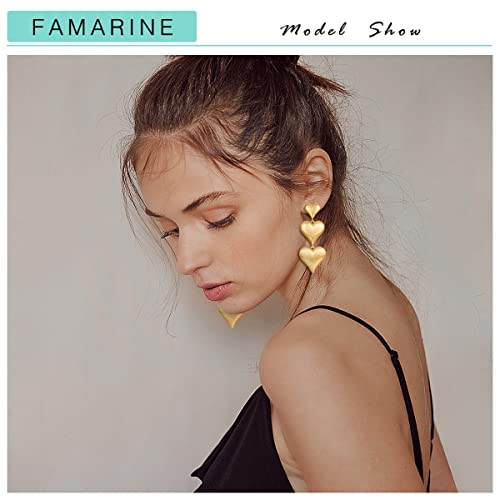 Famarine Gold Heart Earrings For Women Heart Dangle Earrings Brushed Drop Earrings Jewelry Gift #TOP1
