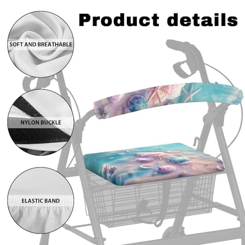 Image of Seashell Rollator Accessories Soft Rollator Walker Seat and Backrest Covers Universal Soft Walkers Seat Covers for Seniors Women Men