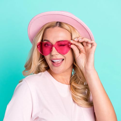 Pibupibu 12 Pack Heart Shaped Sunglasses for Women Colorful Rimless Sunglasses Transparent Bachelorette Party Favors4