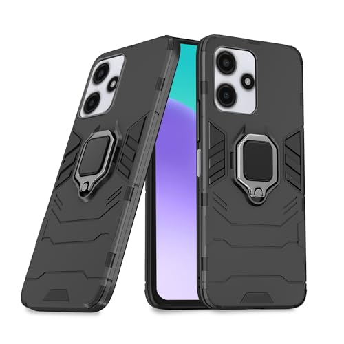 Image of Pikkme Redmi 12 5G Back Cover | D5 Tough Armor Bumper | 360 Protection Case | Ring Holder Stand Case for Redmi 12 5G (Black)