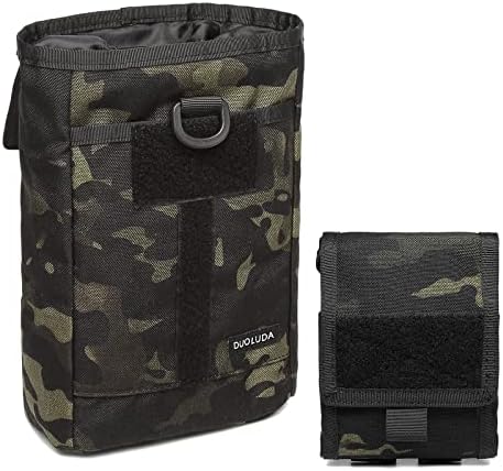DUOLUDA Tactical Folding Dump Pouch Utility Tool Bag Military Molle Drawstring Ammo Magazine Pouch-EDC Drop Bag for Ammo, Magazines, Range Shooting, Hunting, Outdoor Sports (Multicam Black)