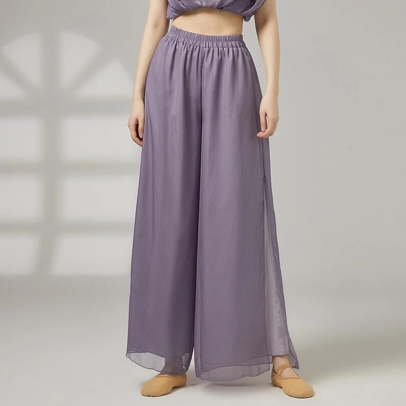 Pantalones de Baile Modernos de Pierna Ancha de Doble Capa for Mujer, Pantalones Sueltos fluidos de poliéster, Traje de Baile for Adultos