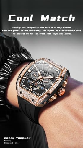 Image of OLEVS Mens Automatic Mechanical Watch Multi-Function Diamond Skeleton Luxury Sapphire Crystal 50M Waterproof Wrist Watch
