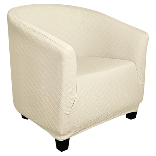 Image of SearchI Club Chair Slipcover Stretch Barrel Chair Covers Jacquard Tub Chair Slipcover Spandex Armchair Sofa Cover Removable Couch Furniture Protector Arm Chair Cover for Living Room(Beige Rhombus)