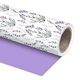 JarThenaAMCS Lavender Wrapping Paper - Mini Roll - 17 Inch x 32.8 Ft Watercolor Purple Flower Floral Reversible Gift Wrap Paper for DIY Crafts Wedding Birthday Bridal Shower