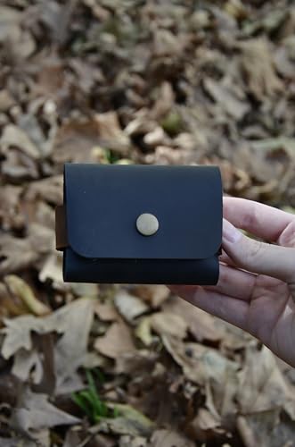 Single Snap Genuine Leather Minimal Card Holder, Male and Female Card Holder, Small Business Card Holder, Minimal Wallet, Gift Item (black)4
