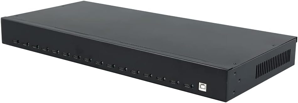 16-Port USB-C sync Charging hub Station-Charging Cabinet Hub-5V 40A 200W USB Charger Output-high Speed Charging hub Station for Smartphone Tablet-Rackmount-Black Metal