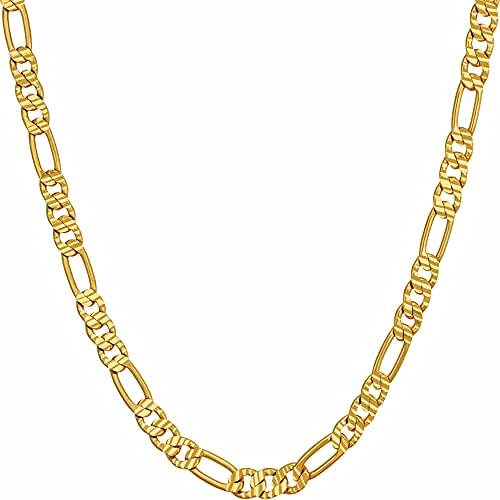 LIFETIME JEWELRY 4.5mm & 6mm Swiss Diamond Cut Figaro Chain Necklaces 24k Real Gold Plated