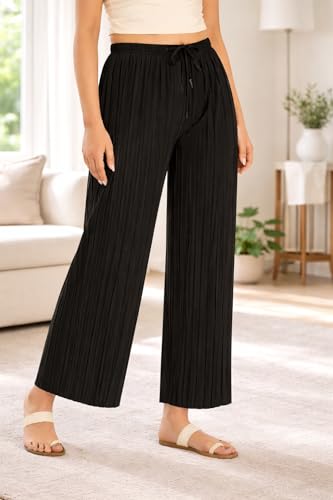 Image of Women's Wide-Leg Trouser|Palazzo Pants|High Waist Flowy Trousers with Drawstring, Lightweight Casual & Travel Wear|Women Trousers Pants