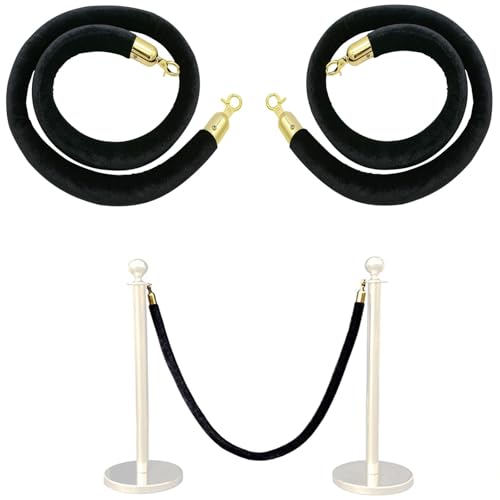 Poteaux en velours noir avec corde de guidage pour file d'attente | Lot de 2